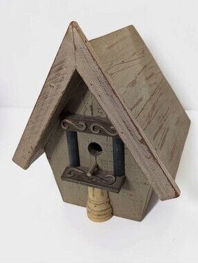 Rustic Distressed Wood Birdhouse Tabletop Farmhouse Cottagecore Decor Accent